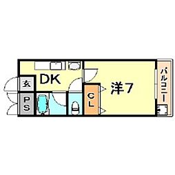 ヌーベル春日 1DKの間取図画像