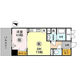 神戸ハーバーサイド萬利レジデンス 1DKの間取図画像