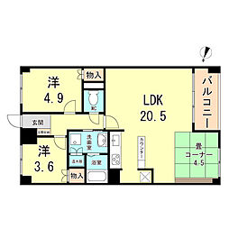 万葉ハイツ元町 2LDKの間取図画像