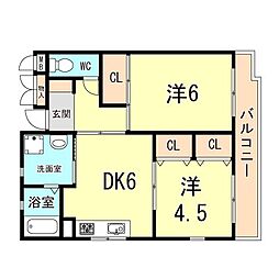 サンハイツ荒田 2DKの間取図画像