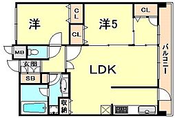 プレジール三ノ宮2 2LDKの間取図画像
