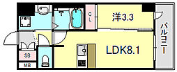 プレサンスブルーム新神戸 1LDKの間取図画像