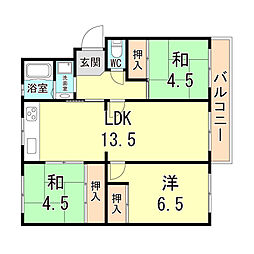 高倉台7-1団地32号棟 3LDKの間取図画像