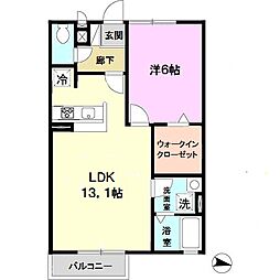 ガーデンコート車D棟 1LDKの間取図画像