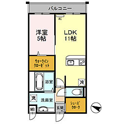 フォレ・リビエール磯辺通 1LDKの間取図画像