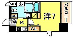 エステムコート三宮駅前3マジェスティ 1Kの間取図画像