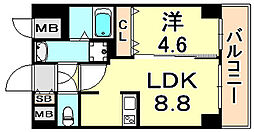 アドバンス三ノ宮2ライズ 1LDKの間取図画像