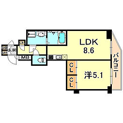 アスヴェル神戸元町海岸通 1LDKの間取図画像