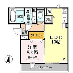 フラット松原 1LDKの間取図画像