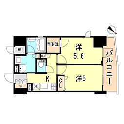 エステムコート神戸元町2リザーヴ 2Kの間取図画像