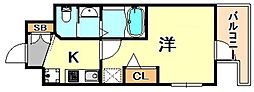 エステムコート神戸ハーバーランド前7レーベル 1Kの間取図画像