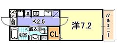 アルファレガロ兵庫 1Kの間取図画像