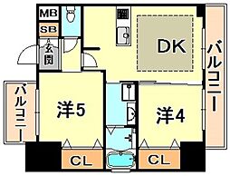 エステムプラザ神戸三宮ルクシア 2DKの間取図画像