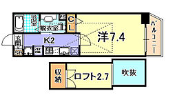 アルファレガロ兵庫 1Kの間取図画像