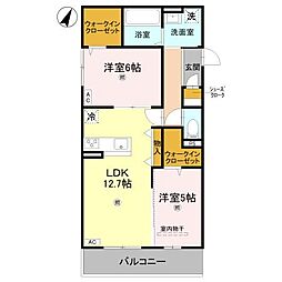 La Maison大手町I 2LDKの間取図画像