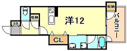 プレジール三ノ宮3 ワンルームの間取図画像