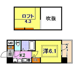 エステムコート三宮駅前ラドゥー 1Kの間取図画像
