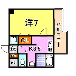 スワンズ神戸三宮イースト 1Kの間取図画像