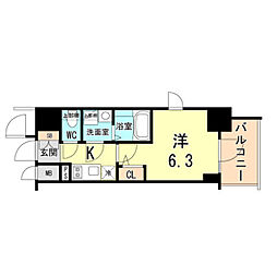 エスリードザ・ランドマーク神戸 1Kの間取図画像