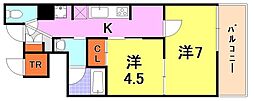 クオーレ三宮弐番館 2Kの間取図画像