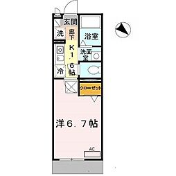 セジュール西代1 1Kの間取図画像