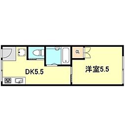 西原コーポ 1DKの間取図画像