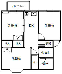 三条鹿島コーポ 3階3DKの間取り