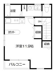 パームスプリングス 2階ワンルームの間取り