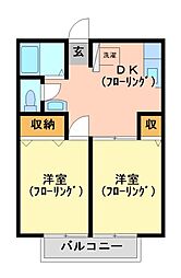 岩田ハイツ3 2DKの間取図画像