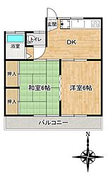 片山ハイツ 2DKの間取図画像