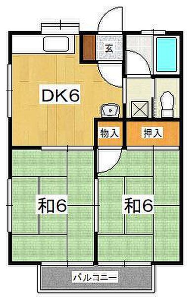 グリーンハイツIII 2-B｜神奈川県小田原市小八幡3丁目(賃貸アパート2DK・2階・39.66㎡)の写真 その2