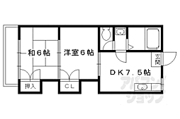 京都市営烏丸線 北山駅 徒歩13分の賃貸アパート 2階2DKの間取り