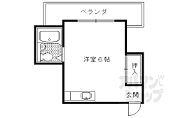 京都市営烏丸線 国際会館駅 徒歩1分の賃貸マンション 2階ワンルームの間取り