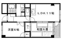 京都市営烏丸線 松ヶ崎駅 徒歩9分の賃貸マンション 3階2LDKの間取り