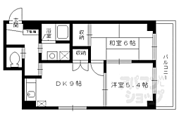 京都市営烏丸線 北大路駅 徒歩28分の賃貸マンション 3階2DKの間取り