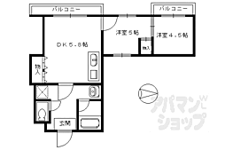 京都市営烏丸線 北大路駅 徒歩15分の賃貸マンション 3階2DKの間取り