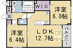 京都地下鉄東西線 二条城前駅 徒歩16分の賃貸マンション 4階2LDKの間取り