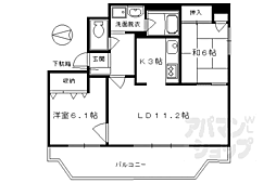京都市営烏丸線 烏丸御池駅 徒歩5分の賃貸マンション 6階2LDKの間取り