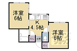 ヴィラコート川端 4階2DKの間取り