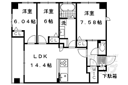 京都市営烏丸線 北山駅 徒歩6分の賃貸マンション 5階3LDKの間取り