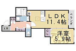 エクラージュ沙羅 2階1LDKの間取り