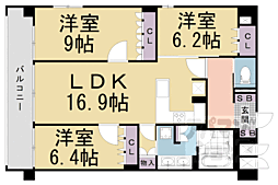 京都地下鉄東西線 二条城前駅 徒歩1分の賃貸マンション 4階3LDKの間取り