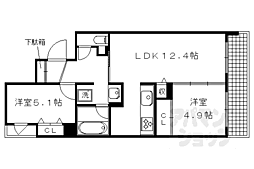 京都地下鉄東西線 京都市役所前駅 徒歩8分の賃貸マンション 5階2LDKの間取り