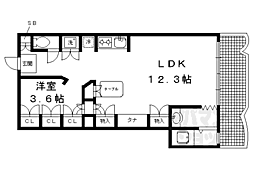 シャルマン北白川ハイツ 1LDKの間取図画像