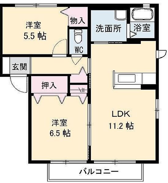 ガーデンクレス B 102｜岡山県岡山市東区西大寺浜(賃貸アパート2LDK・1階・54.07㎡)の写真 その2