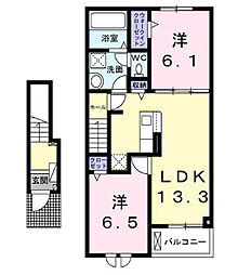 プレミアム30番館 2階2LDKの間取り