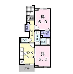 プレシアスII 1階2DKの間取り
