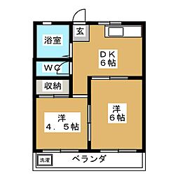 ベルハイム 3階2DKの間取り