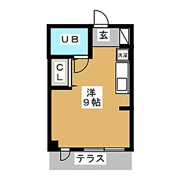 ラグーナコート荏原 1階ワンルームの間取り