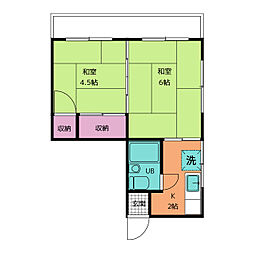ハウス村井 2階2Kの間取り